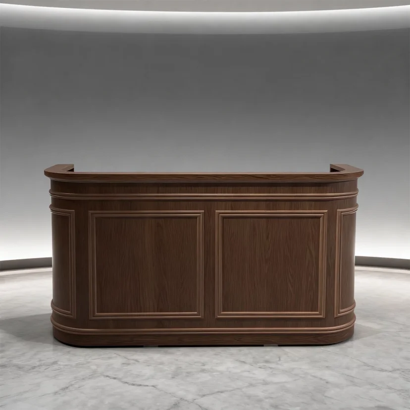 European Retro Solid Wood Curved Front Desk