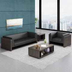 Compact Modern Guest Office Sofa - Genuine Leather, Black - Maoters