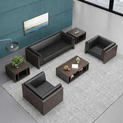 Compact Modern Guest Office Sofa - Genuine Leather, Black - Maoters