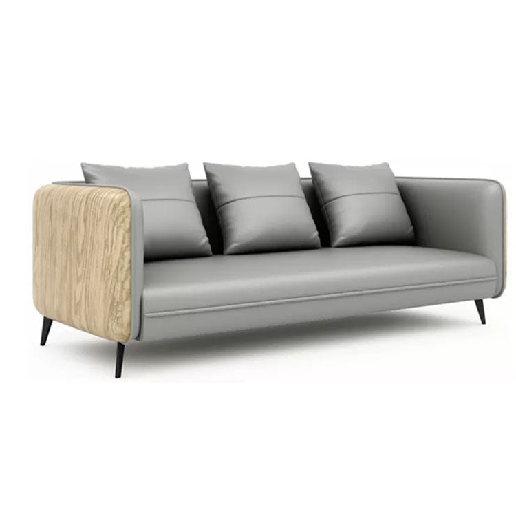 Gray Wood Grain Leather Sofa - Modern Business Reception - Maoters