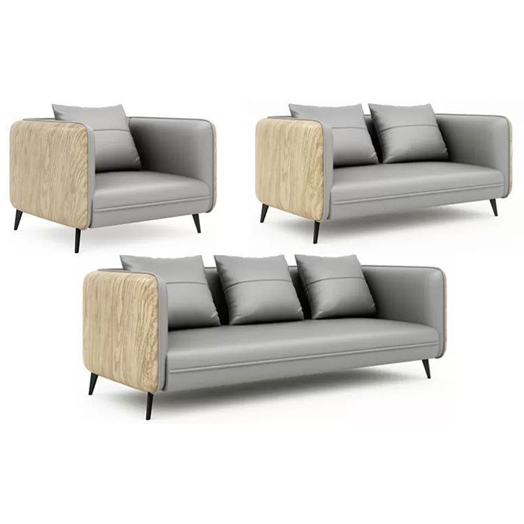 Gray Wood Grain Leather Sofa - Modern Business Reception - Maoters