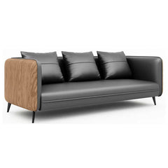 Gray Wood Grain Leather Sofa - Modern Business Reception - Maoters