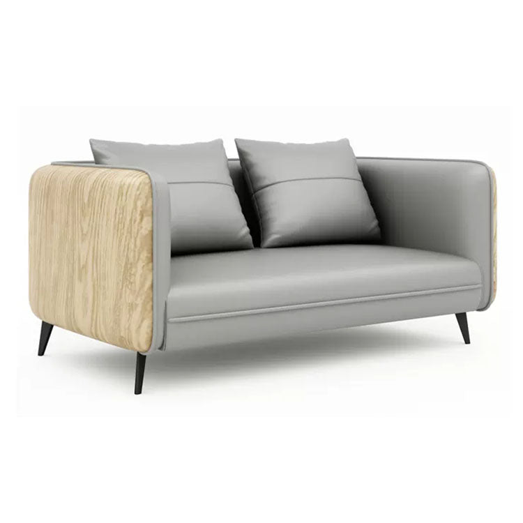 Gray Wood Grain Leather Sofa - Modern Business Reception - Maoters