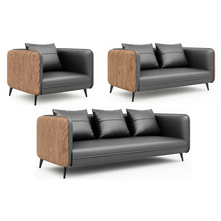 Gray Wood Grain Leather Sofa - Modern Business Reception - Maoters