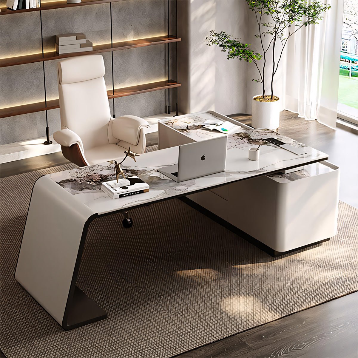 Modern Corner Executive Desk - Italian Rock Board - Maoters