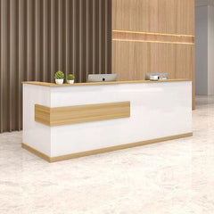 Modern Minimalist Reception Desk - White & Maple - Maoters