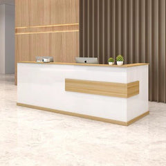 Modern Minimalist Reception Desk - White & Maple - Maoters