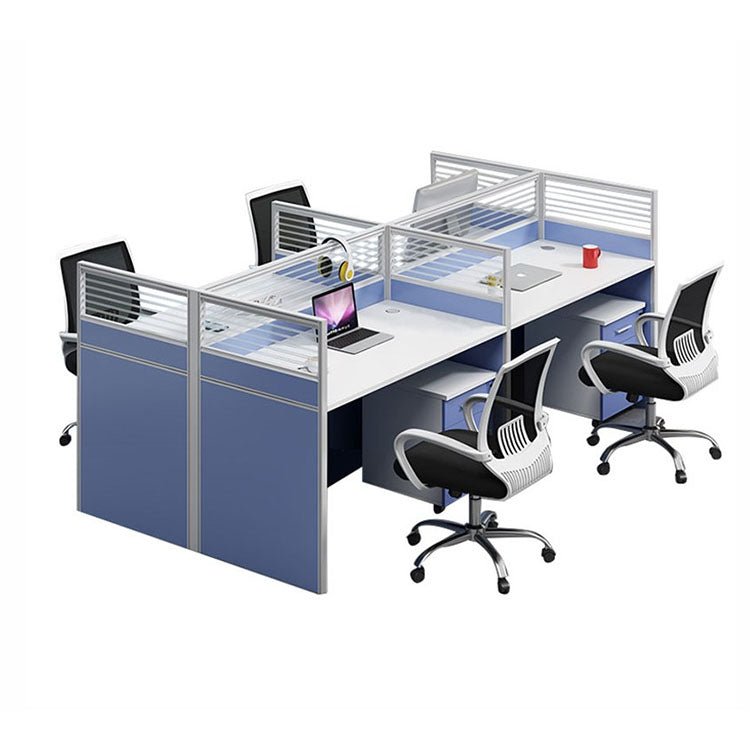 Simple Modern Desk & Chair Set - Blue, Four Seater - Maoters