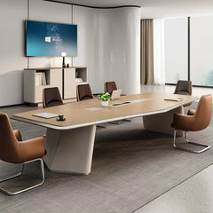 Techno Baked Lacquer Boat Shape Conference Room Desk - Maoters