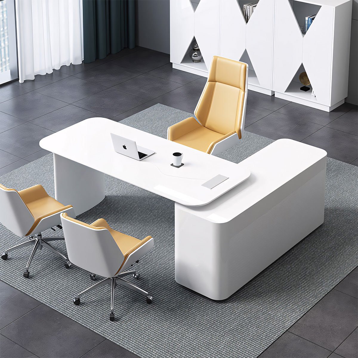 White Lacquered Executive Desk - Modern Creative Office Furniture - Maoters